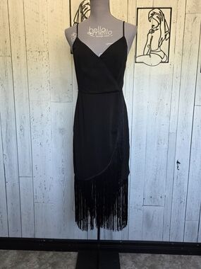 Dynamite Black Fringe Wrap Dress | Size Small Date Night Going Out Holiday